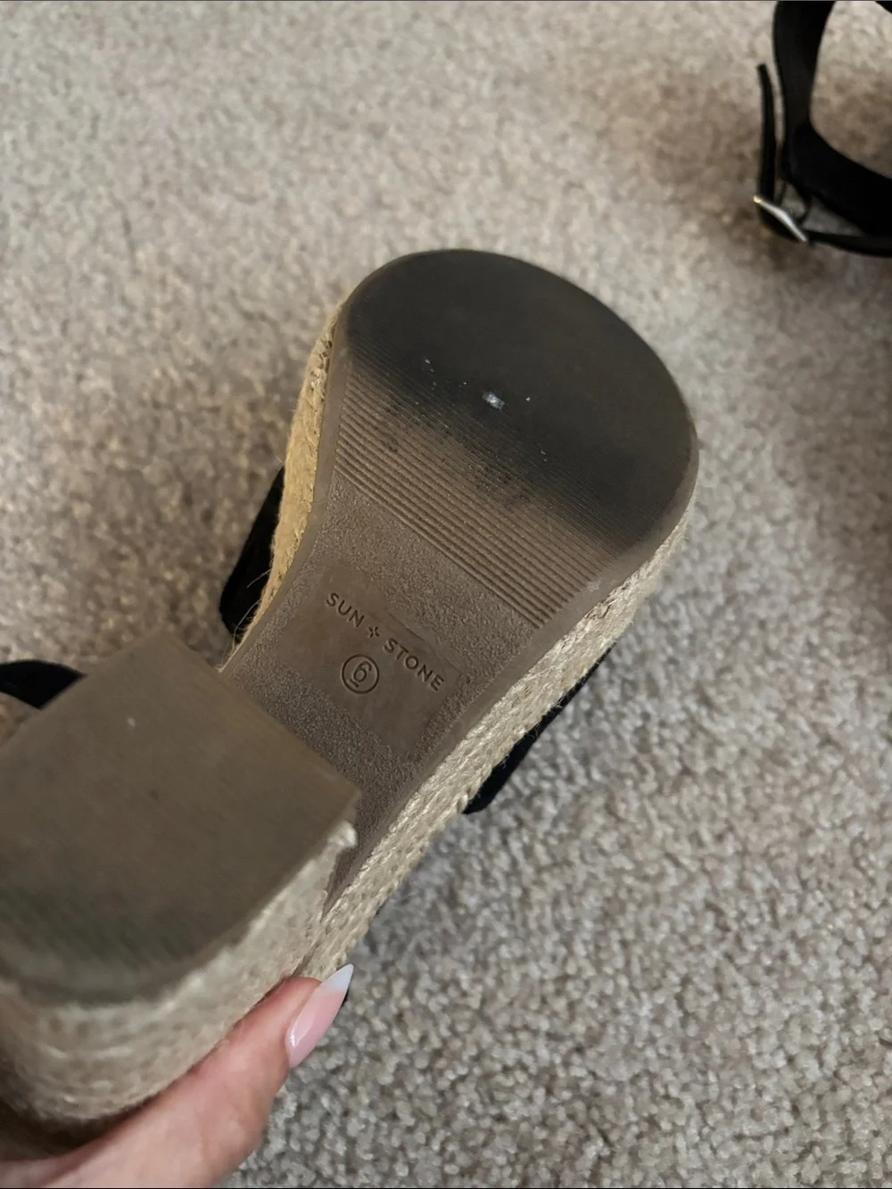 Sun and Stone-Black Platform Espadrille Sandals with Ankle Strap size 6